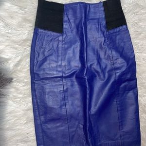 Blue leather skirt